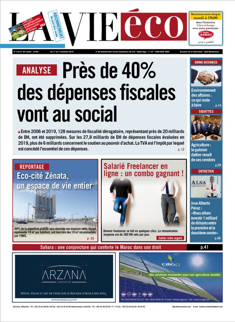 La UNE de La Vie éco du 1er Novembre 2019