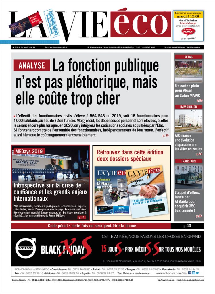 La Vie éco du 22 Novembre 2019.